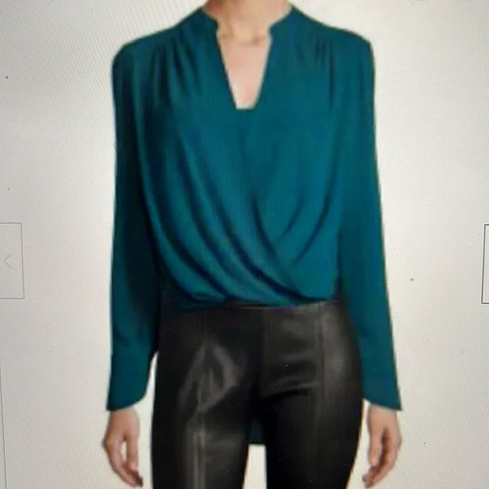 BCBGMAXAZRIA “JAKLYN” LONG SLEEVE TEAL BLOUSE